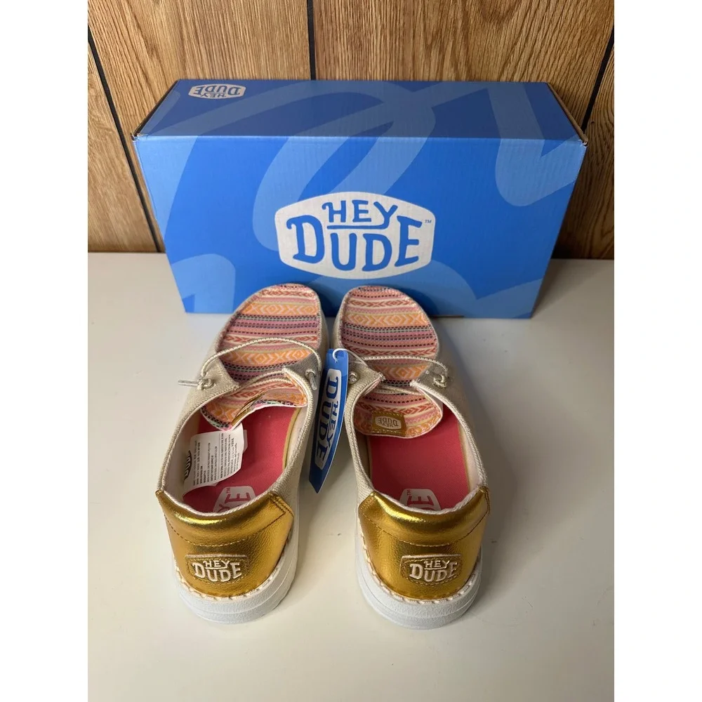Hey Dude Wendy Boho Festival Natural Gold Geometric Slip On Shoes Kids Size 5